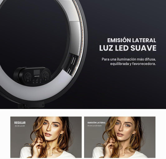 NEEWER Anillo de luz de 18 pulgadas con borde iluminado con soporte...