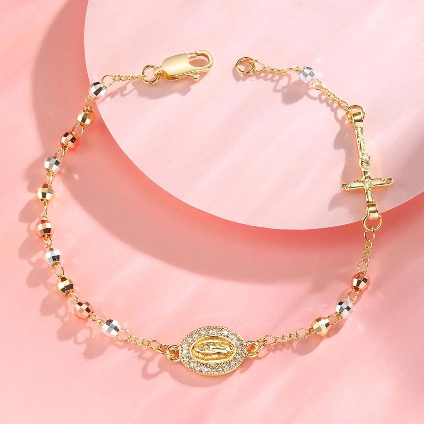 Regalos de crucifijo católico, pulsera de rosario para mujeres - ch...