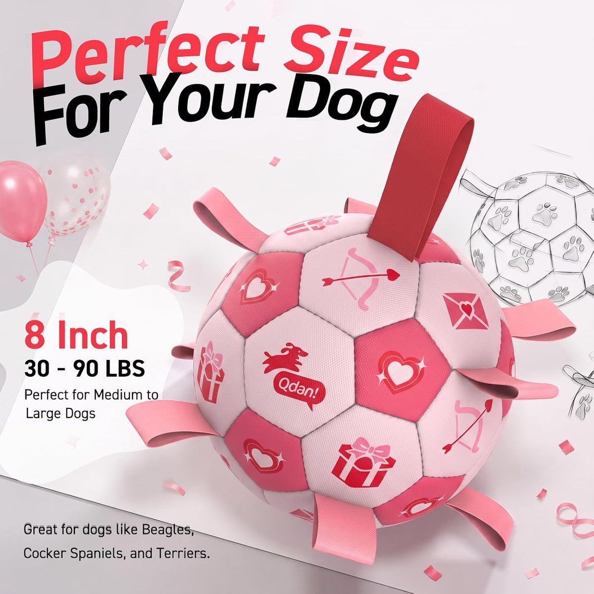 QDAN Juguetes de cumpleaños para perros, pelota de fútbol rosa con...