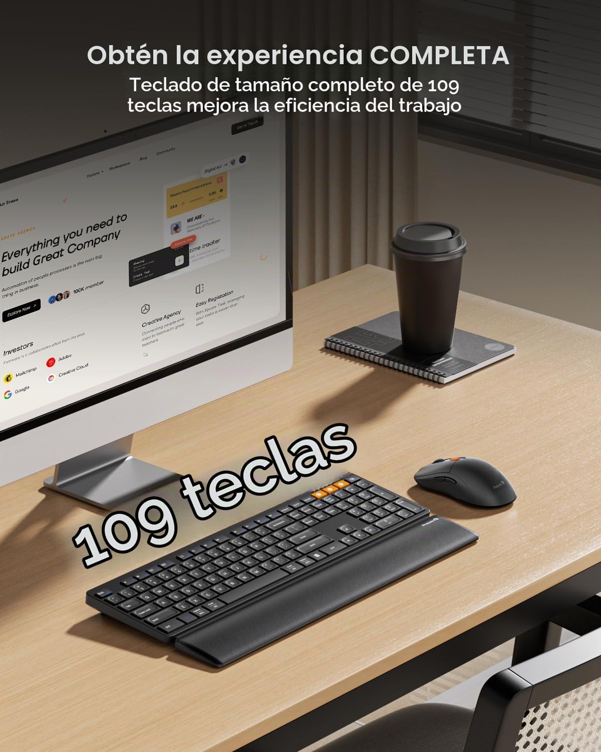 ProtoArc Combo de teclado y mouse Bluetooth, KM60 Bluetooth + USB m...