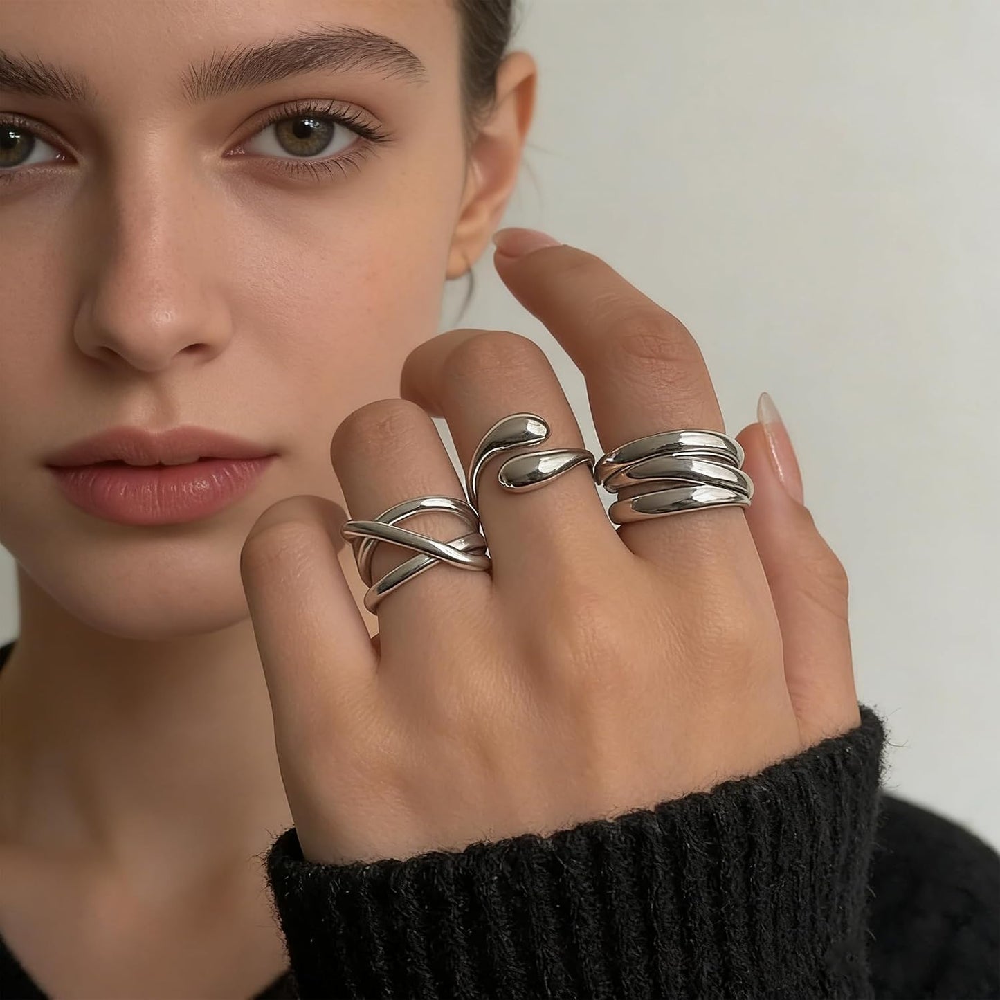 YEEZII Anillos Gruesos de Oro para Mujer Sin Deslustre, Anillo de P...