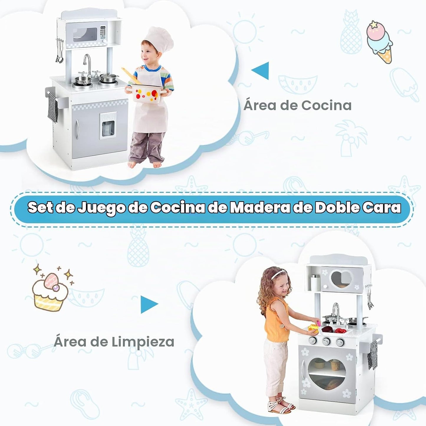 INFANS Estación de Trabajo Infantil 2 en 1 y Restaurante, Juego de...