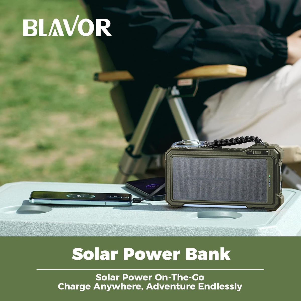 BLAVOR Banco de Energía Solar 20000mAh con Cables Integrados, Carga...