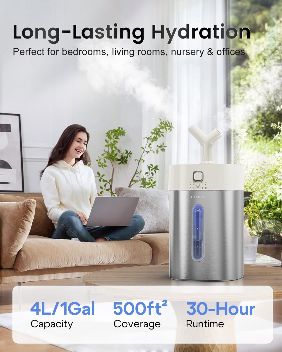Feekaa Humidificador de Acero Inoxidable, Humidificador de Niebla F...