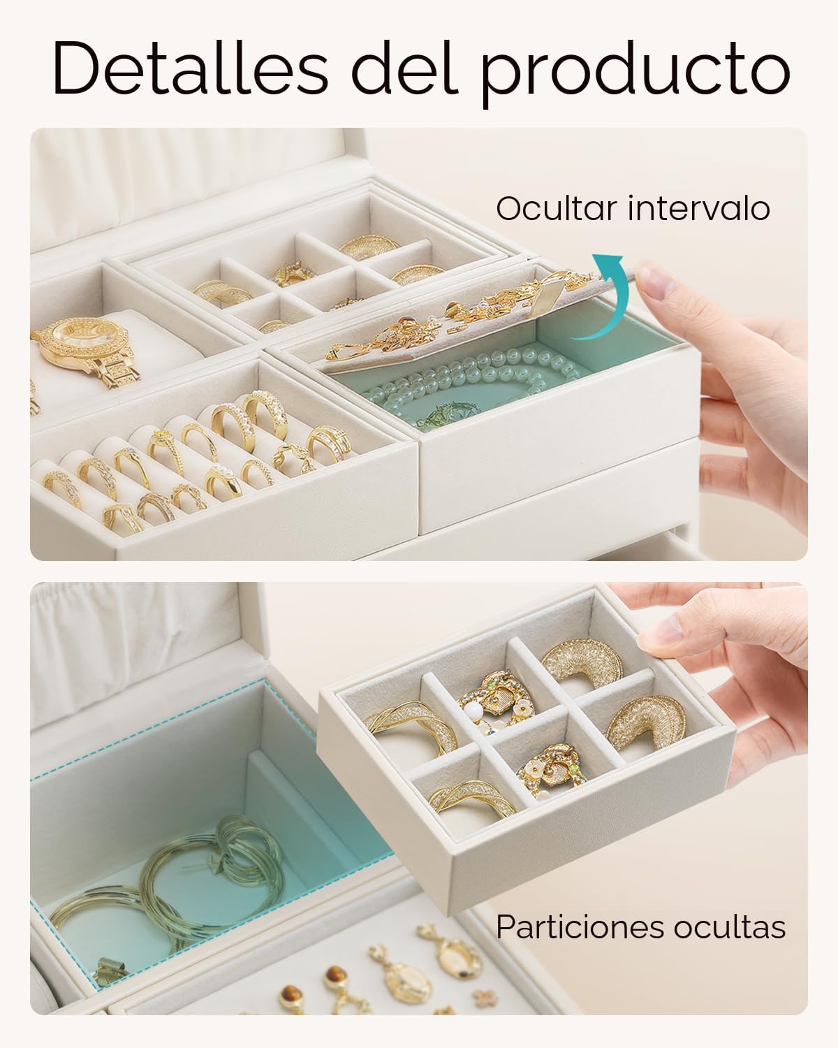 Vlando Joyero de 4 capas \u2013 Joyero para mujer con bandeja retrá...