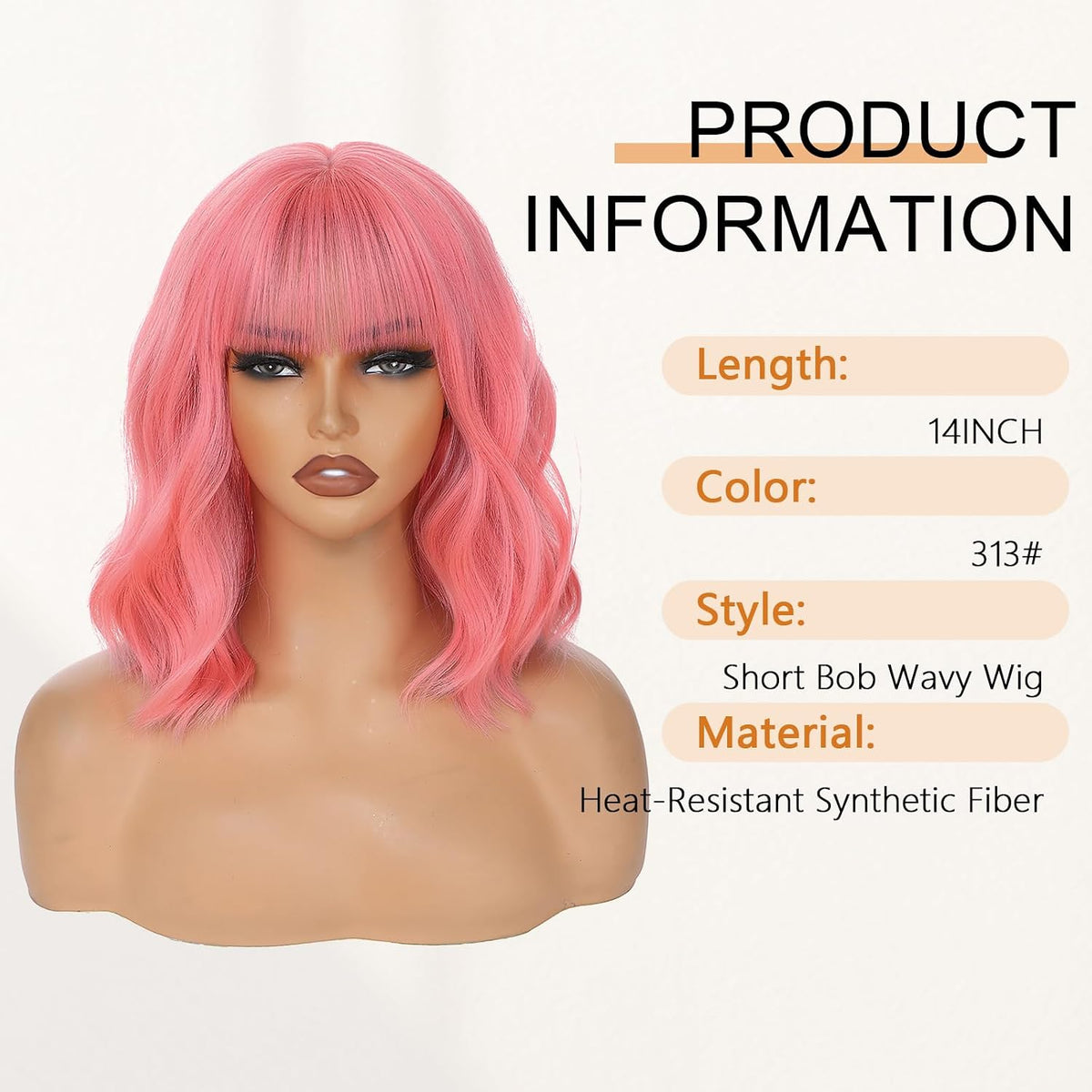 AGO Pelucas de cabello corto ondulado color rosa, peluca estilo Bob...