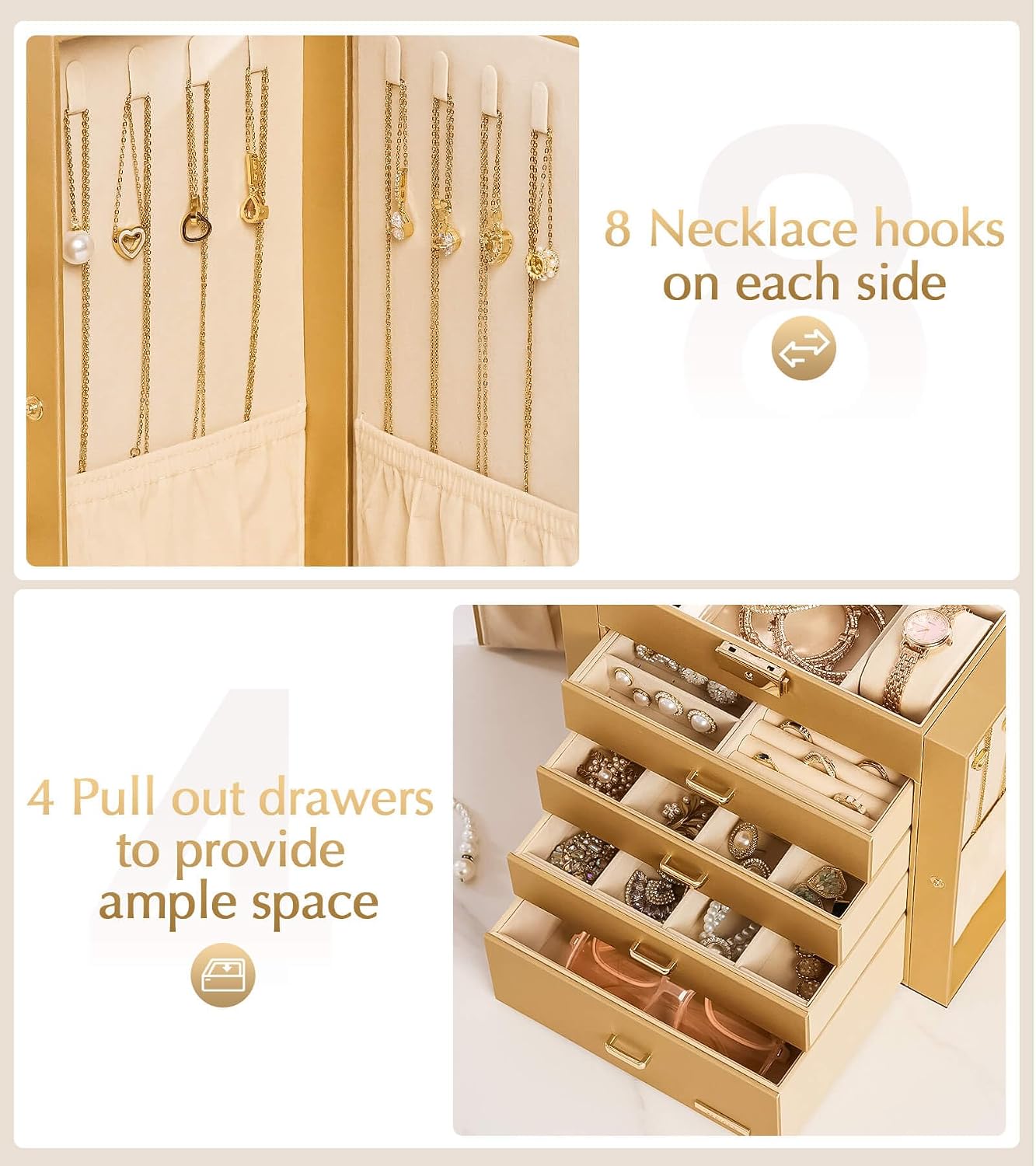 Homde - Joyero grande para mujer: organizador de 5 capas con cerrad...