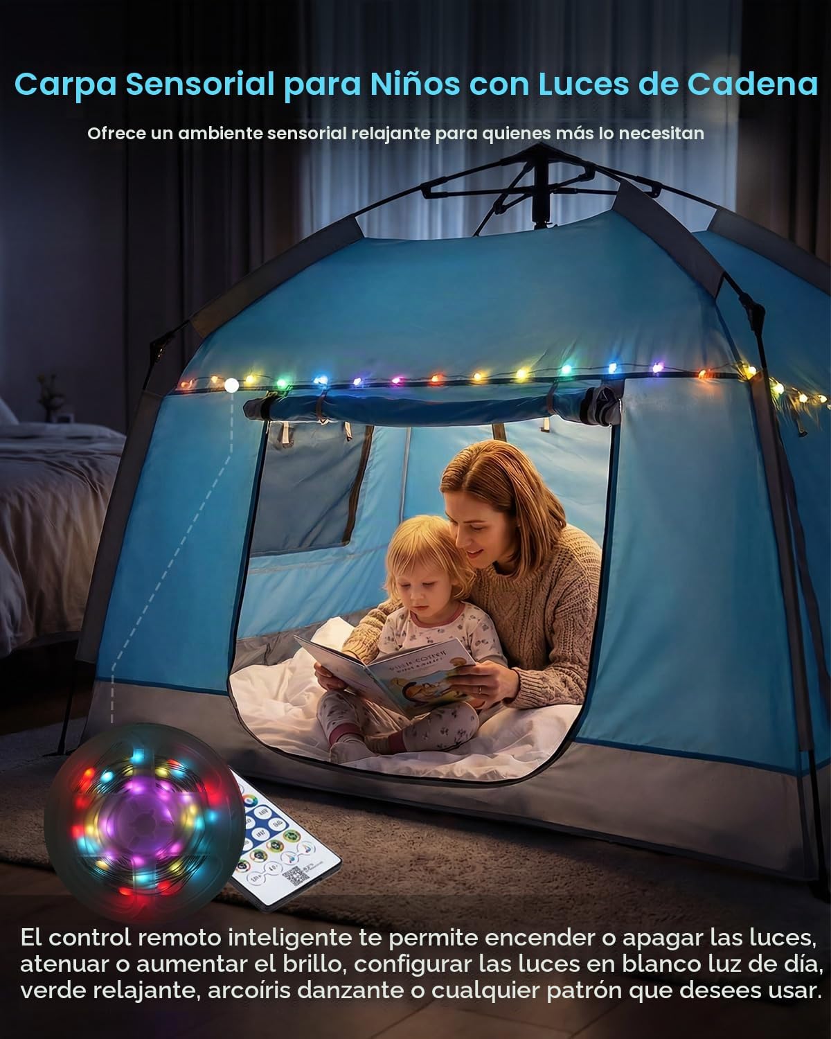 Casa de juegos para niños fácil de instalar con bonita tira de luce...