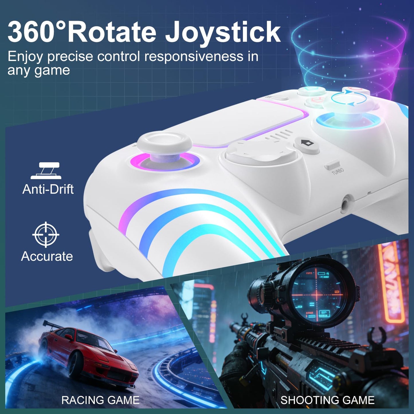 JYELUK Mando Inalámbrico para PS5 con Iluminación RGB, Blanco | Com...