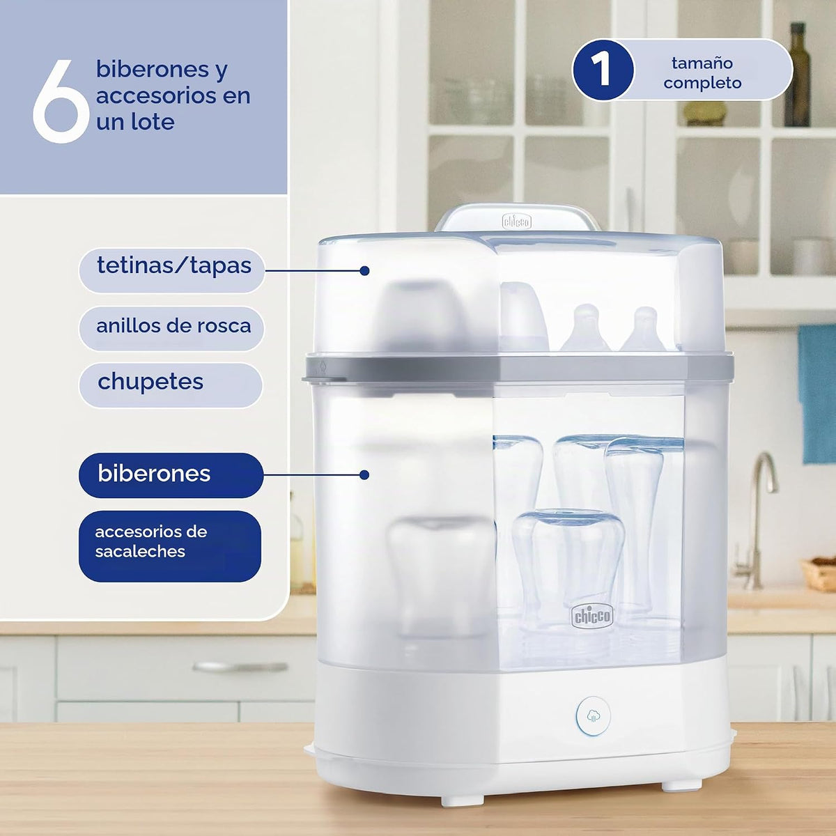 Chicco Esterilizador de vapor eléctrico 3 en 1 para biberones y acc...