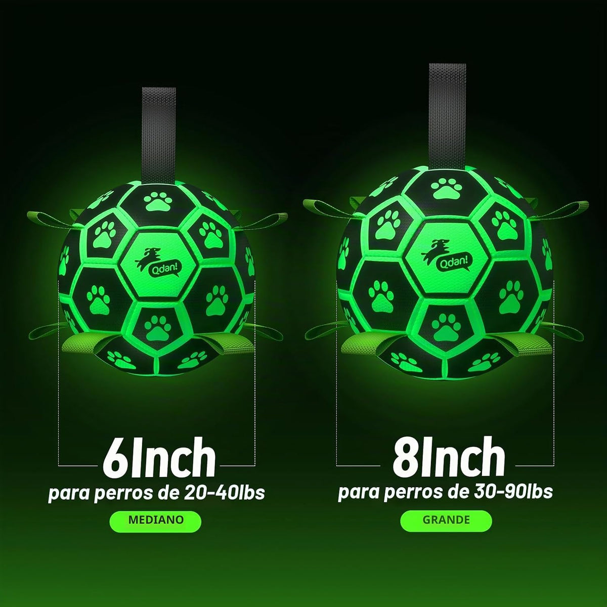 QDAN Pelota de fútbol para perros que brilla en la oscuridad con co...
