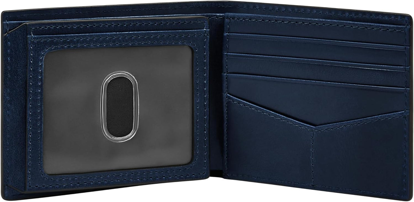 Fossil Derrick - Cartera plegable de piel con bloqueo RFID y ventan...
