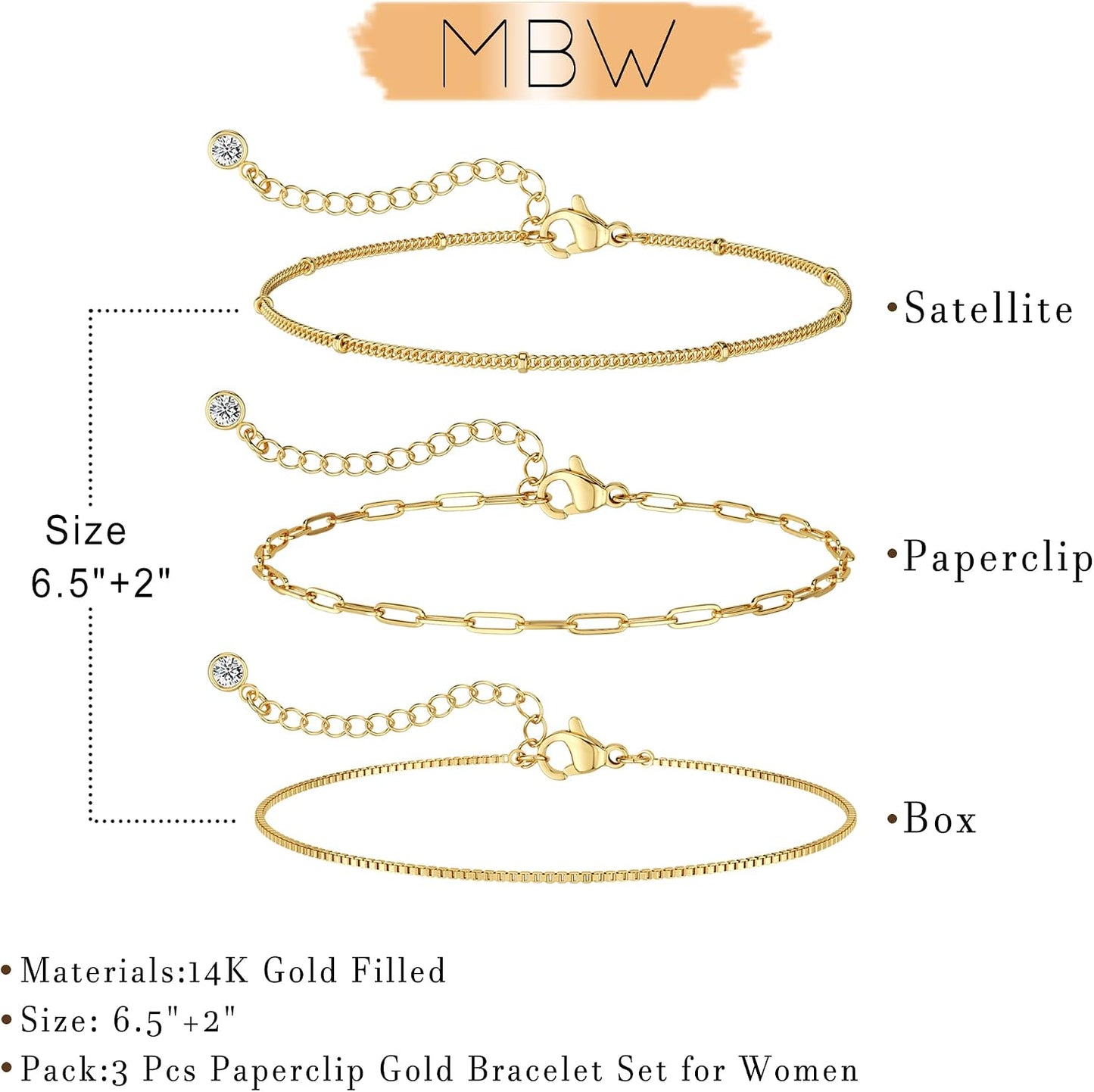 MBW Pulseras chapadas en plata para mujer, delicadas pulseras de pl...