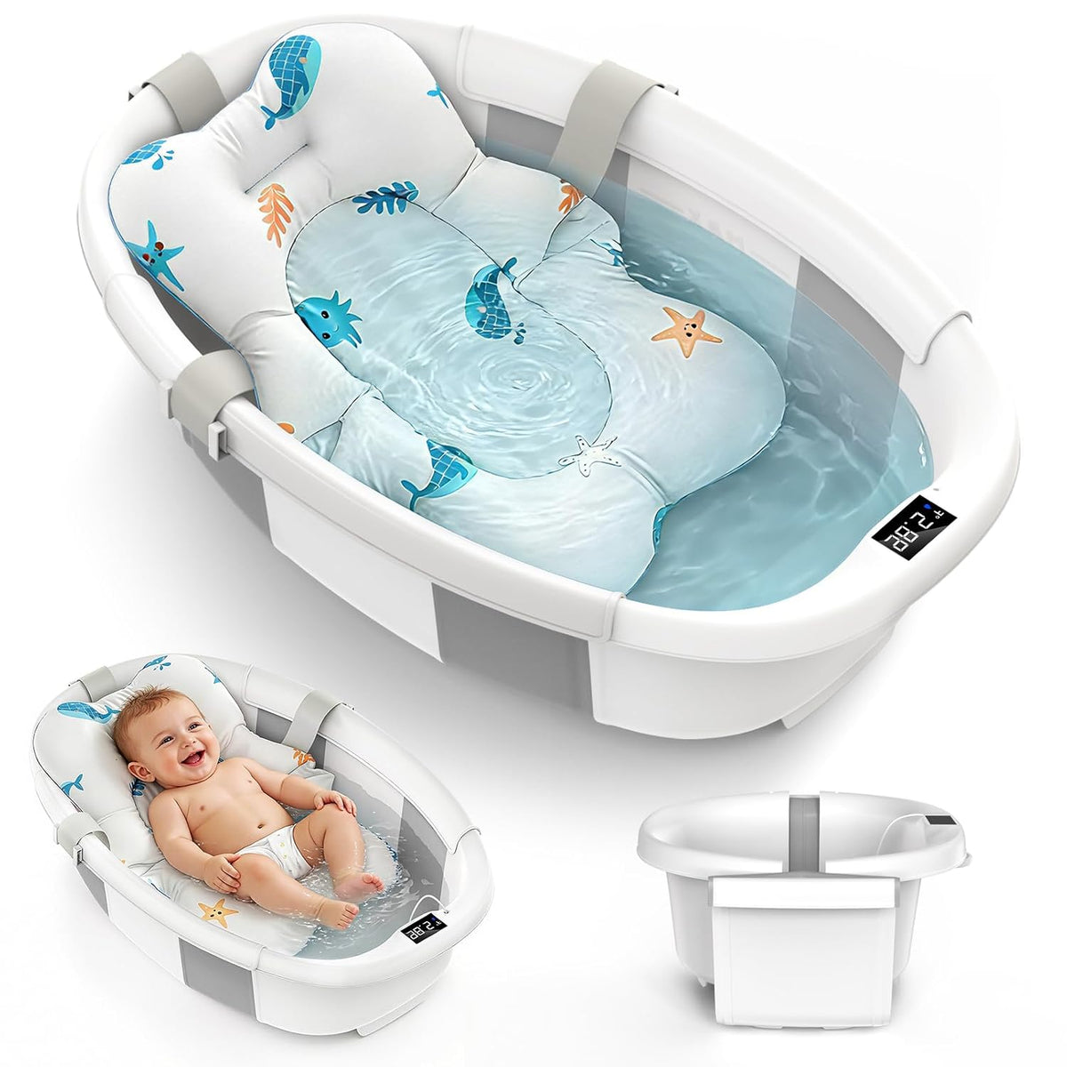 Bañera plegable para recién nacidos a niños pequeños de 0 a 36 mese...
