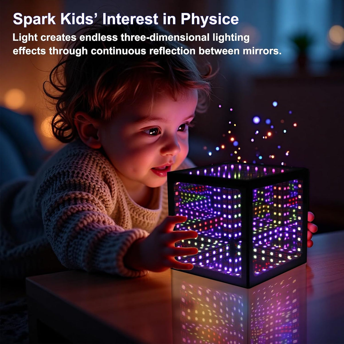 Heepulor Infinity Mirror Hyper Cube - Lámpara de mesa, luz de humor...