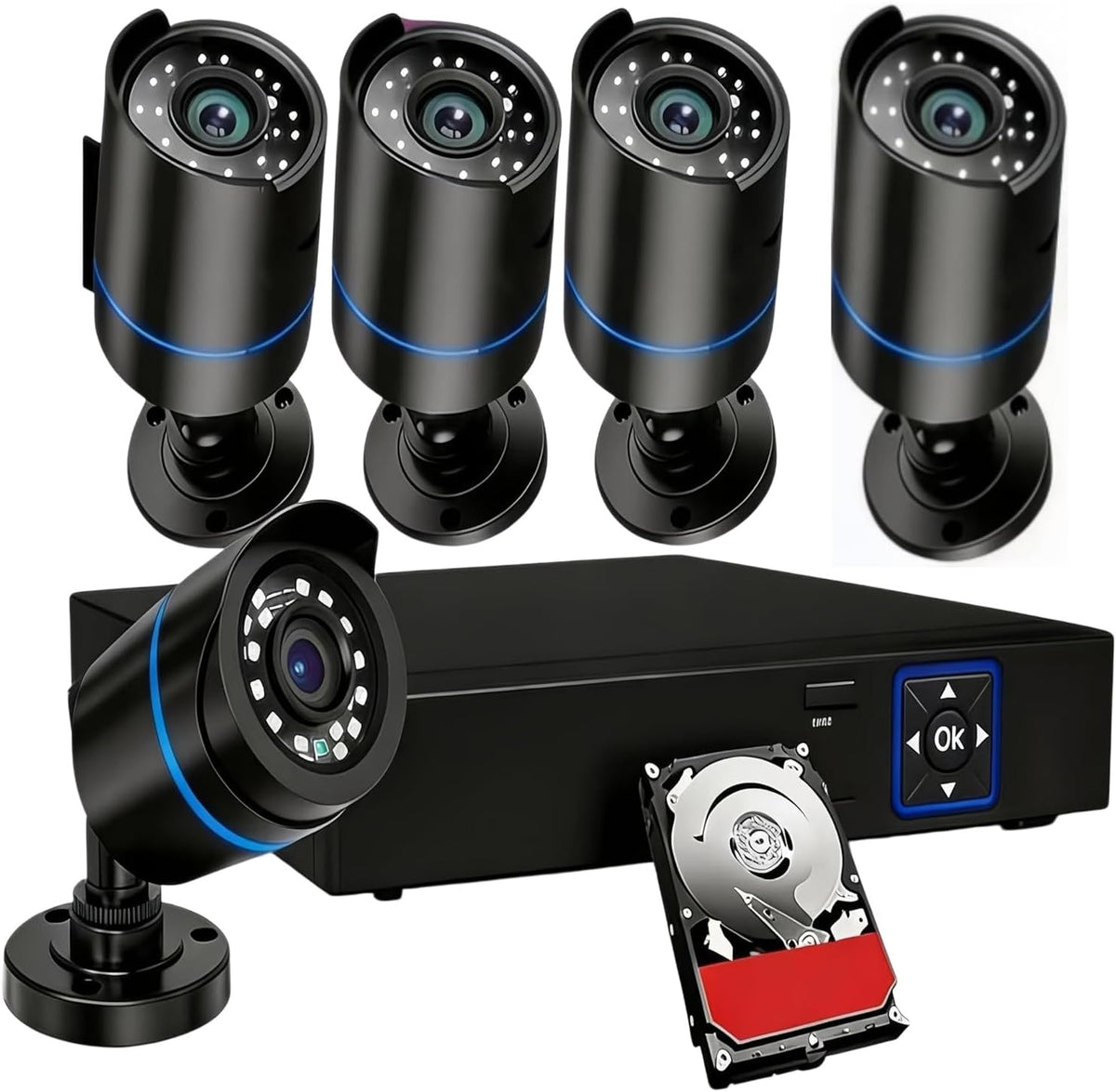 3000TVL - Kit de cámara DVR de vigilancia para el hogar, 4 cámaras...