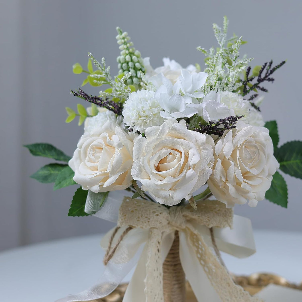 6.5 "Artificial Champagne Rose Flower Ramo grande para la decor...