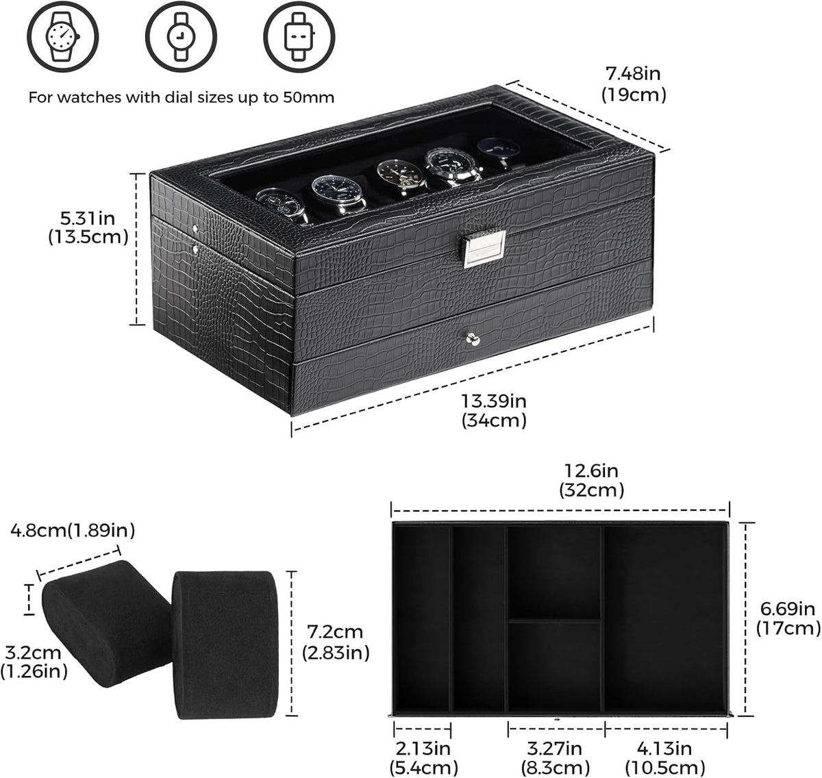 ProCase Caja de reloj, Caja de reloj para hombres con 12 ranuras y...
