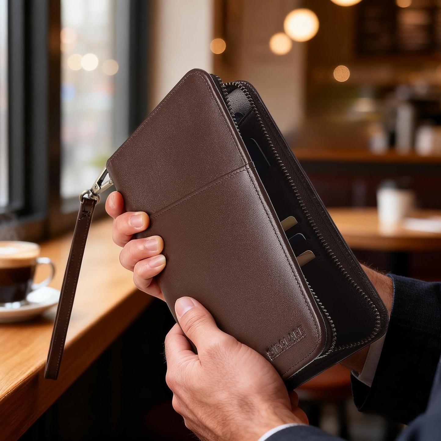 Polare - Funda para pasaporte de cuero de grano completo para hombr...