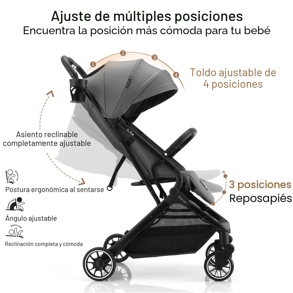 Gromast Cochecito de bebé plegable compacto, cochecito de viaje lig...