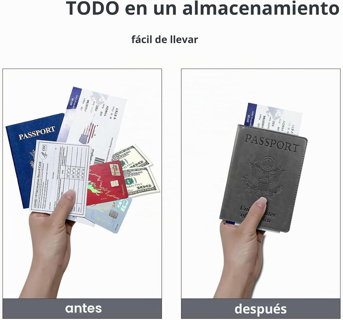 Funda para Pasaporte Cartera con Bloqueo RFID Cuero Ranura para Tar...