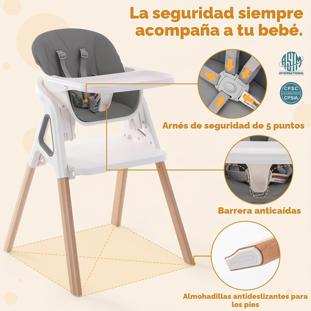 Silla alta para bebé, silla alta convertible de madera 4 en 1 para...