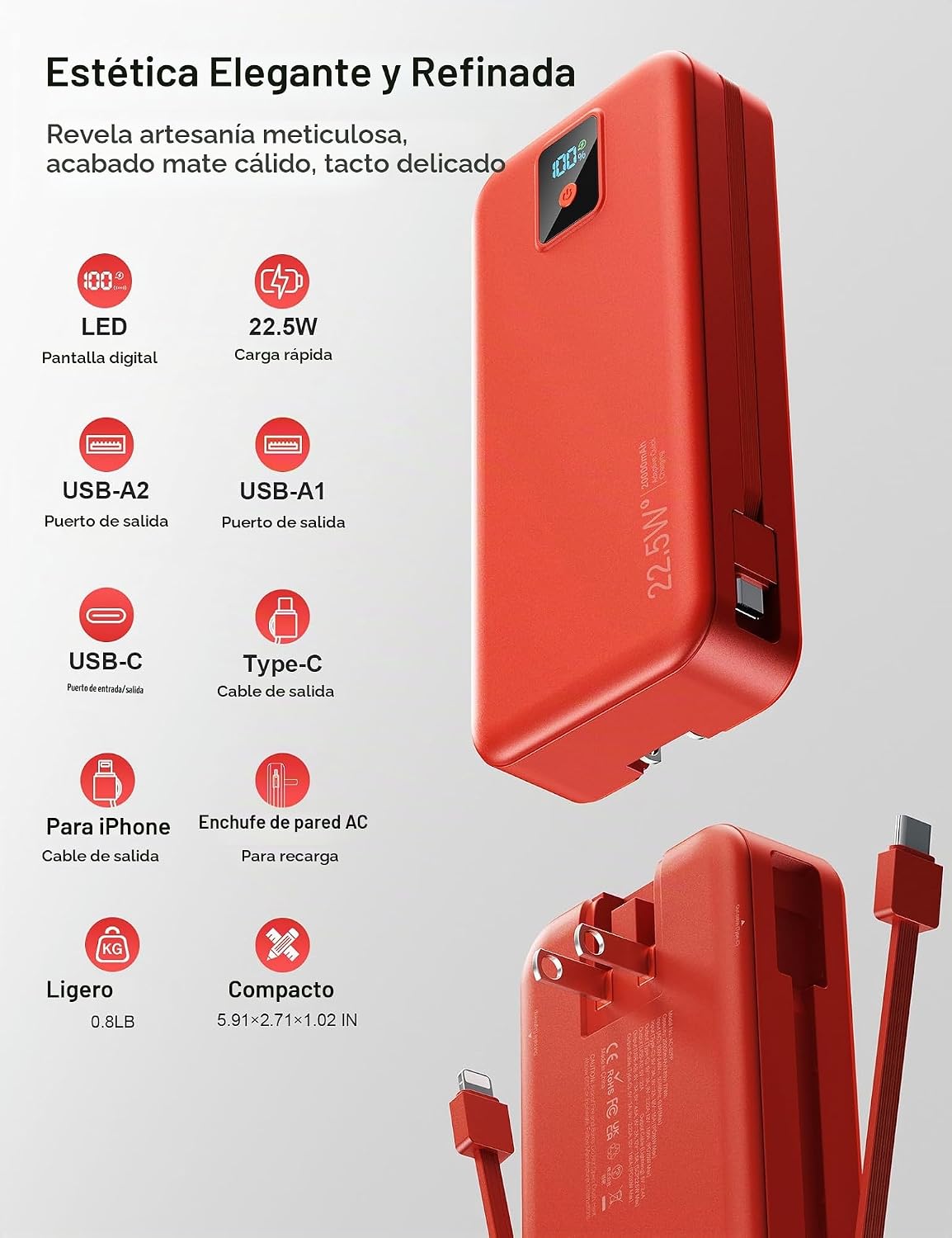 Cargador Portátil, 20000mAh 22.5W Banco de Energía de Carga Rápida...