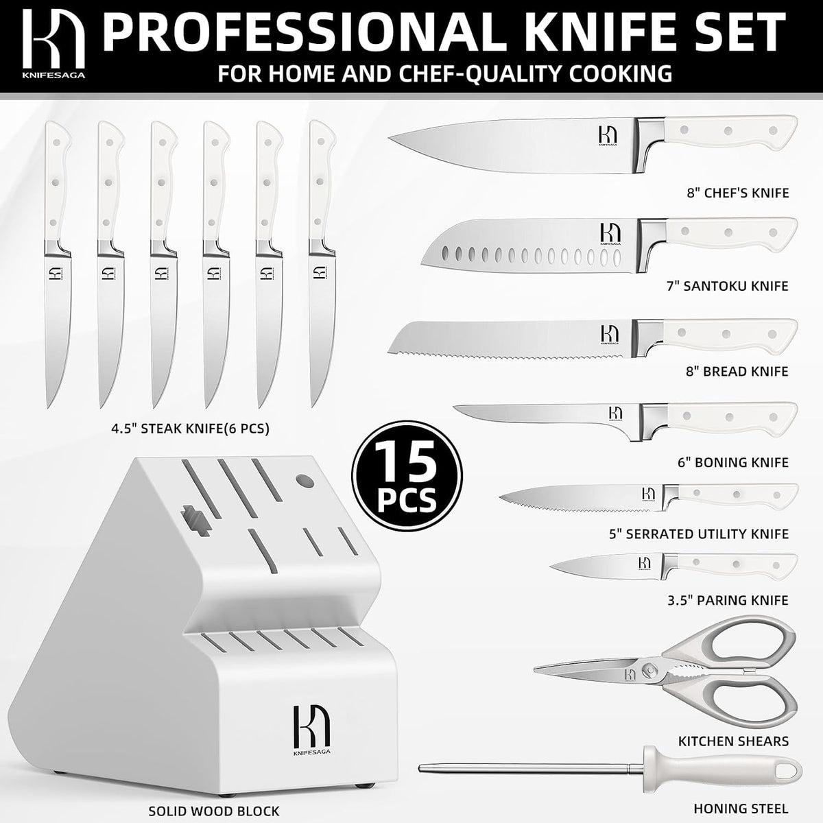 KnifeSaga Juego de Bloque de Cuchillos de Cocina, Juego de Cuchillo...