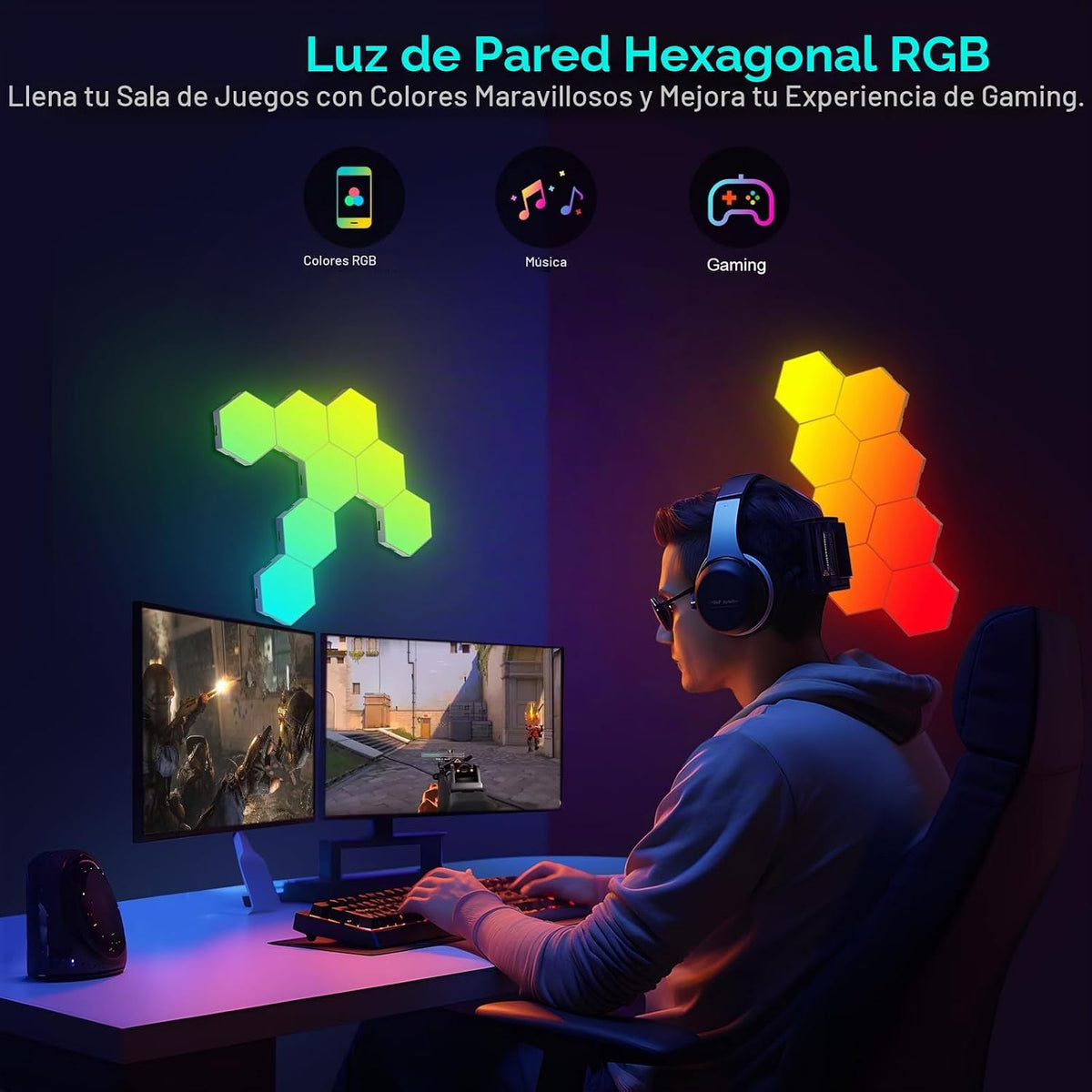 JIMIMORO Paquete de 20 paneles de luz hexagonal \u2013 Luces de par...