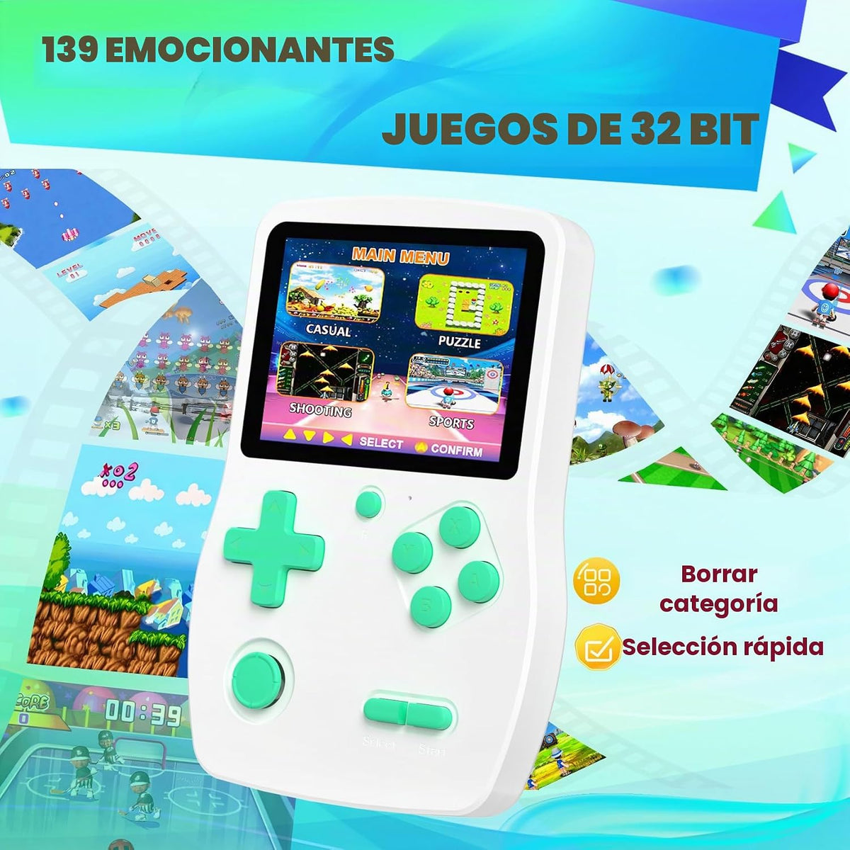 Juegos de mano de 32 bits para niños precargados 139 videojuegos, r...