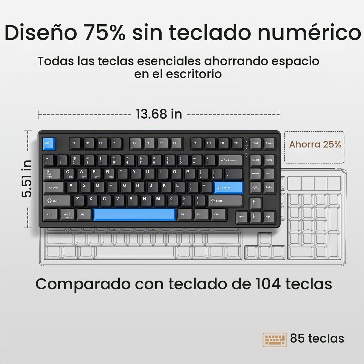 Teclado mecánico inalámbrico, montado con junta, con sonido cremoso...