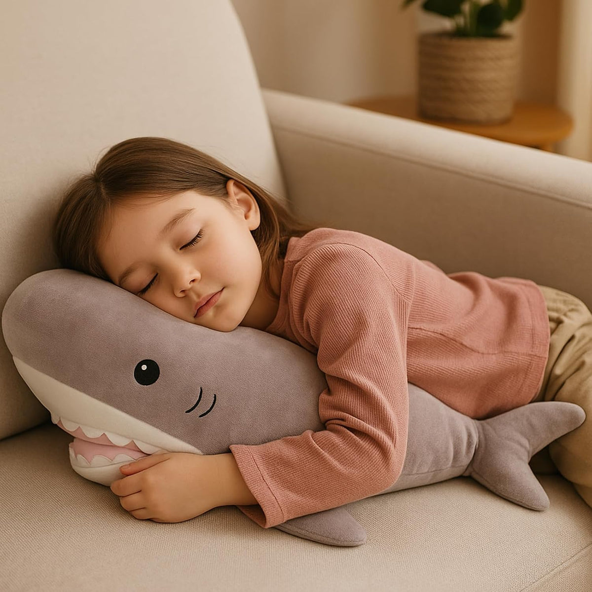 WEIGEDU - Juguete de peluche de tiburón de peluche, gris, 20 pulgad...
