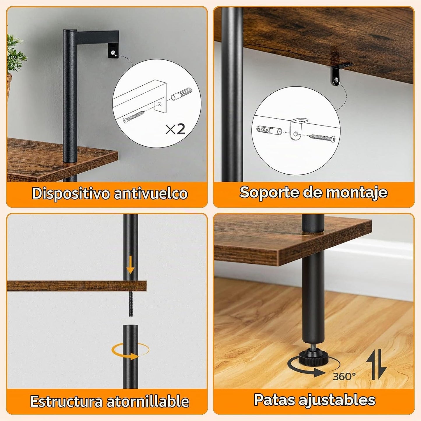 HOOBRO Estantería de escalera DIY, estantería de 5 niveles montada...