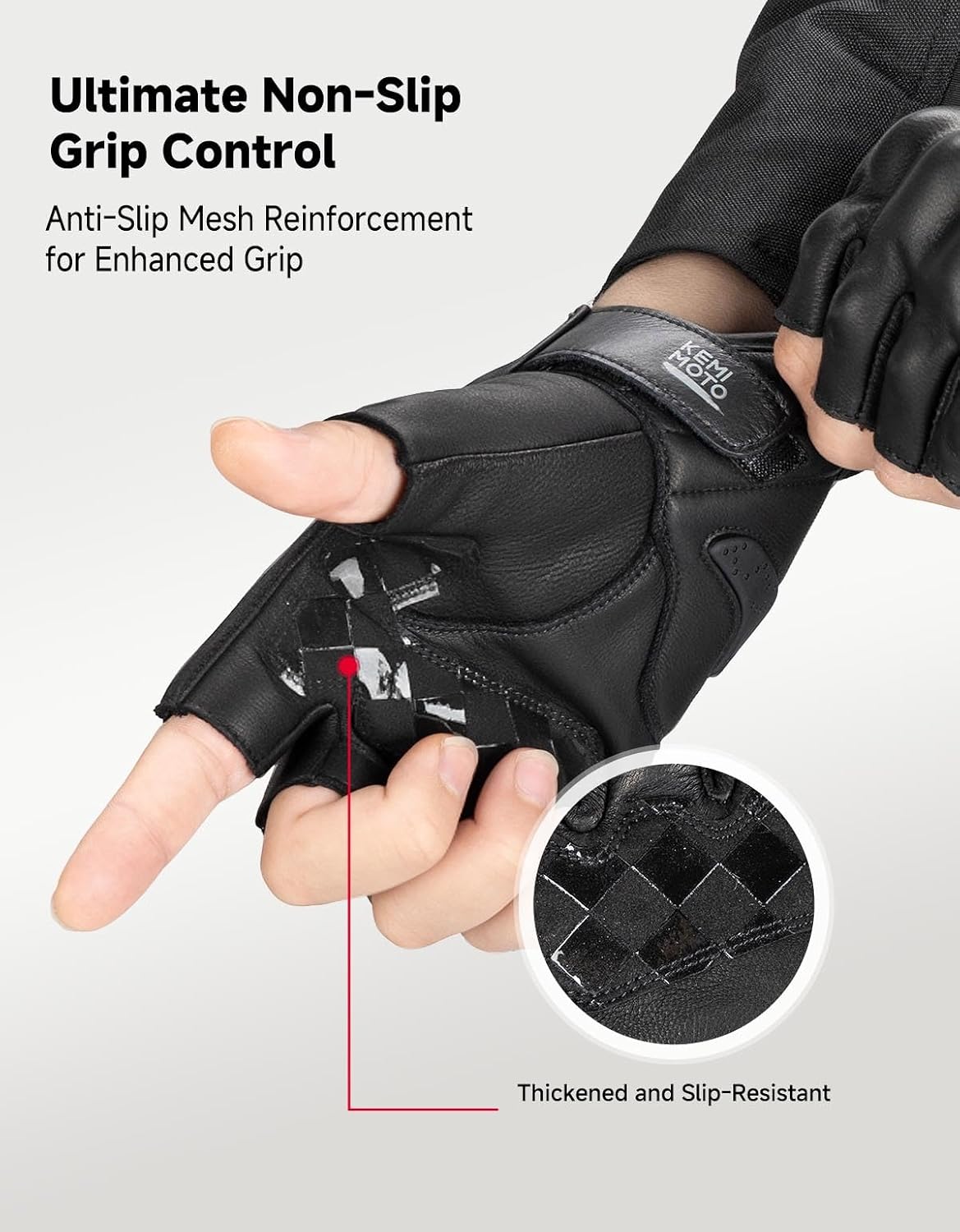KEMIMOTO Guantes de cuero para motocicleta de medio dedo para hombr...