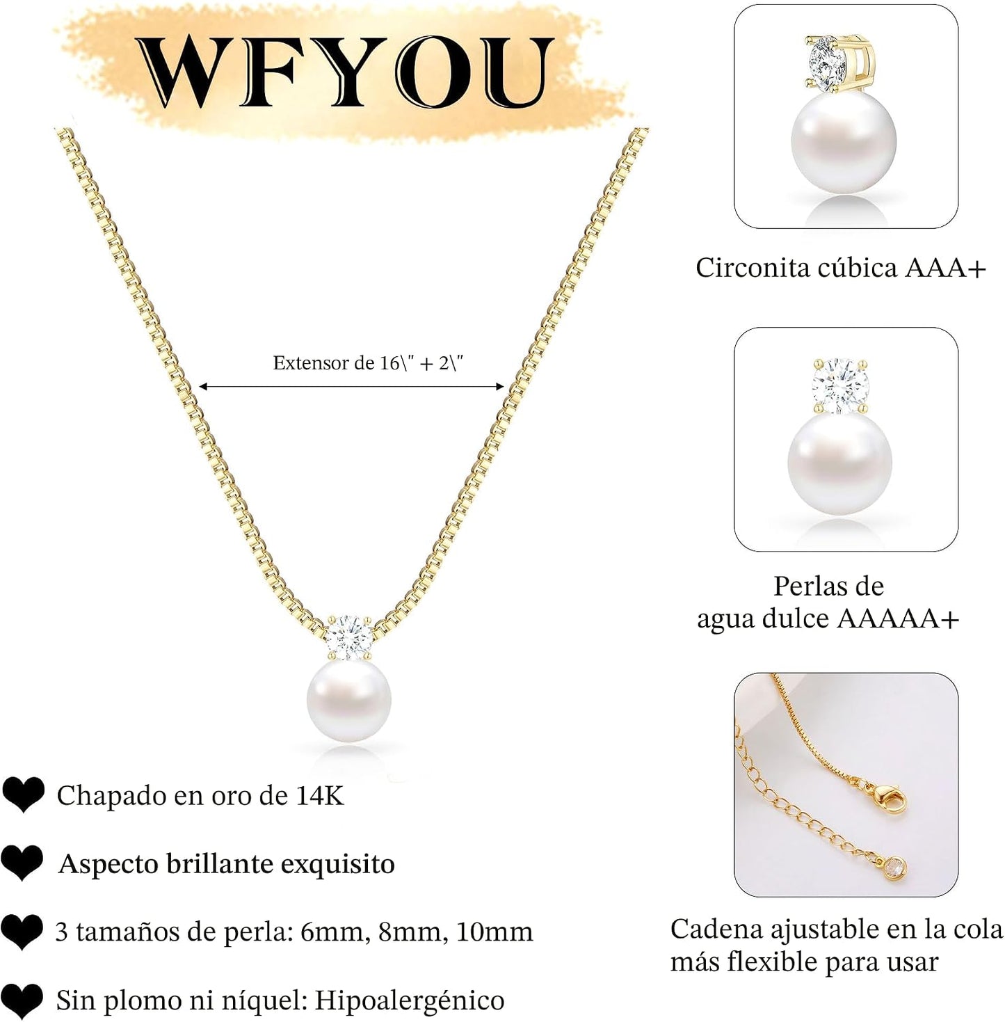 WFYOU Collares de perlas para mujer, collar de perlas redondas de a...
