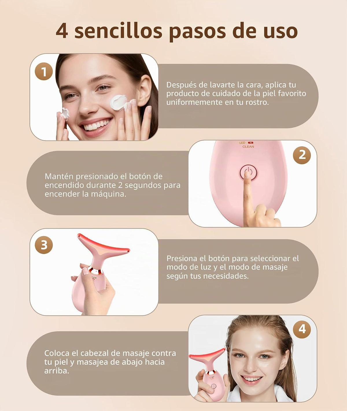 Jobazok Terapia de luz roja para cara y cuello, herramienta de masa...
