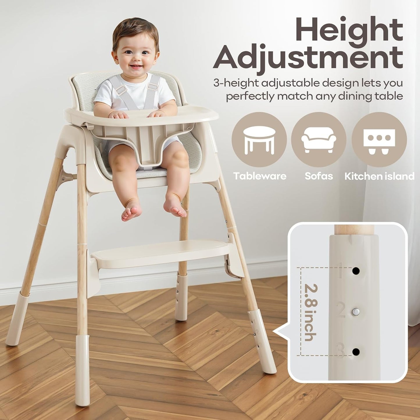 Mloong Silla alta para bebés y niños pequeños, sillas altas ajustab...