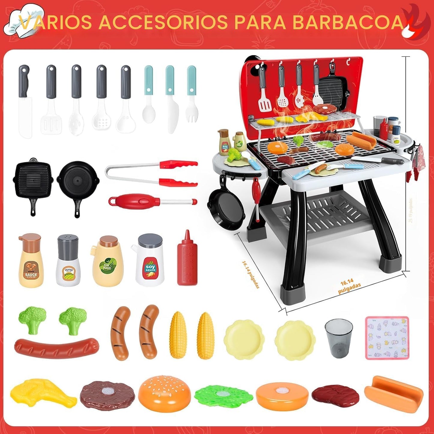 Juguetes de Cocina de Juego para Niños, Parrilla BBQ de Cocina para...