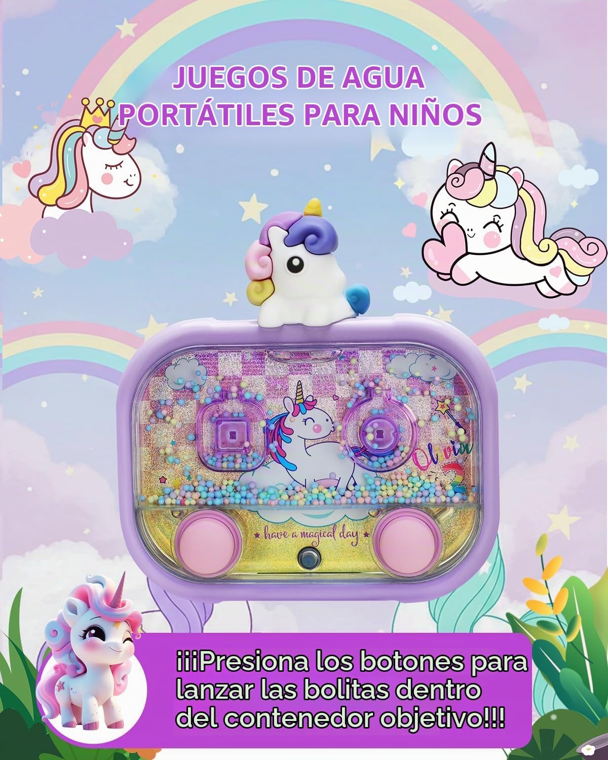Givzan Juego de Agua Portátil de Mano con Luz \u2013 Juguete de Dia...