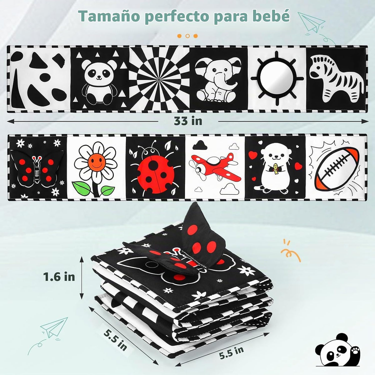 AJsupojouet Libro de bebé de alto contraste con espejo de tiempo bo...