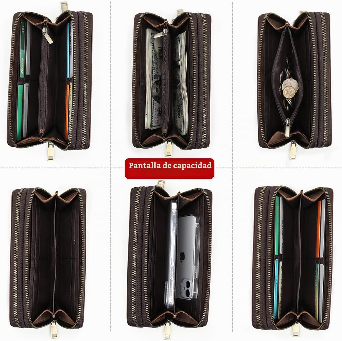 Cartera de cuero genuino de grano superior con correa de muñeca par...