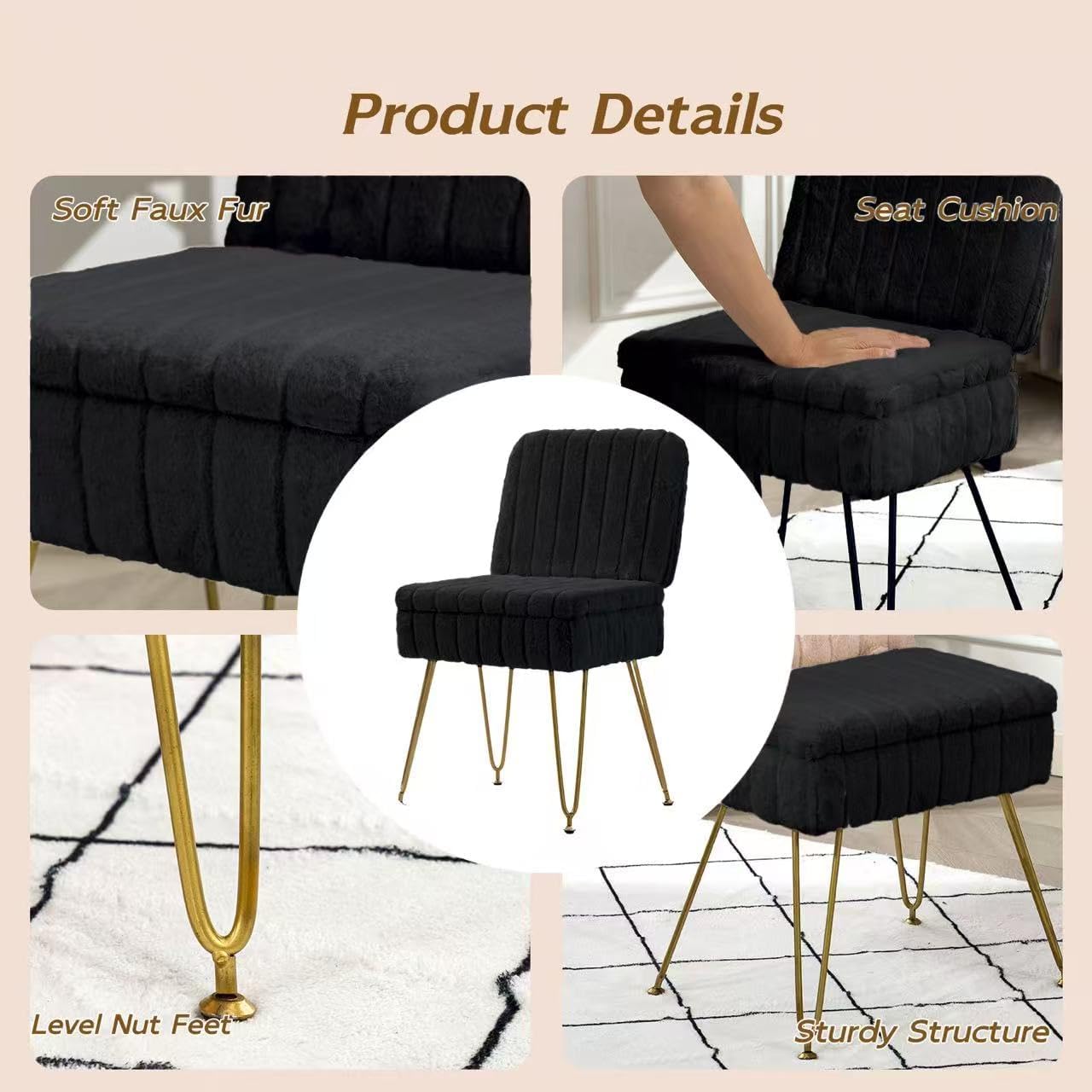 Manyday Silla de tocador con almacenamiento, cómoda otomana con res...