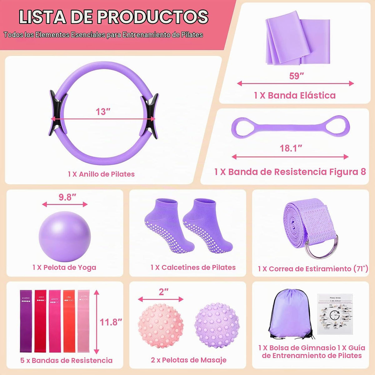 Kit de Pilates para el Hogar para Mujeres - Set de 14 Piezas de Equ...