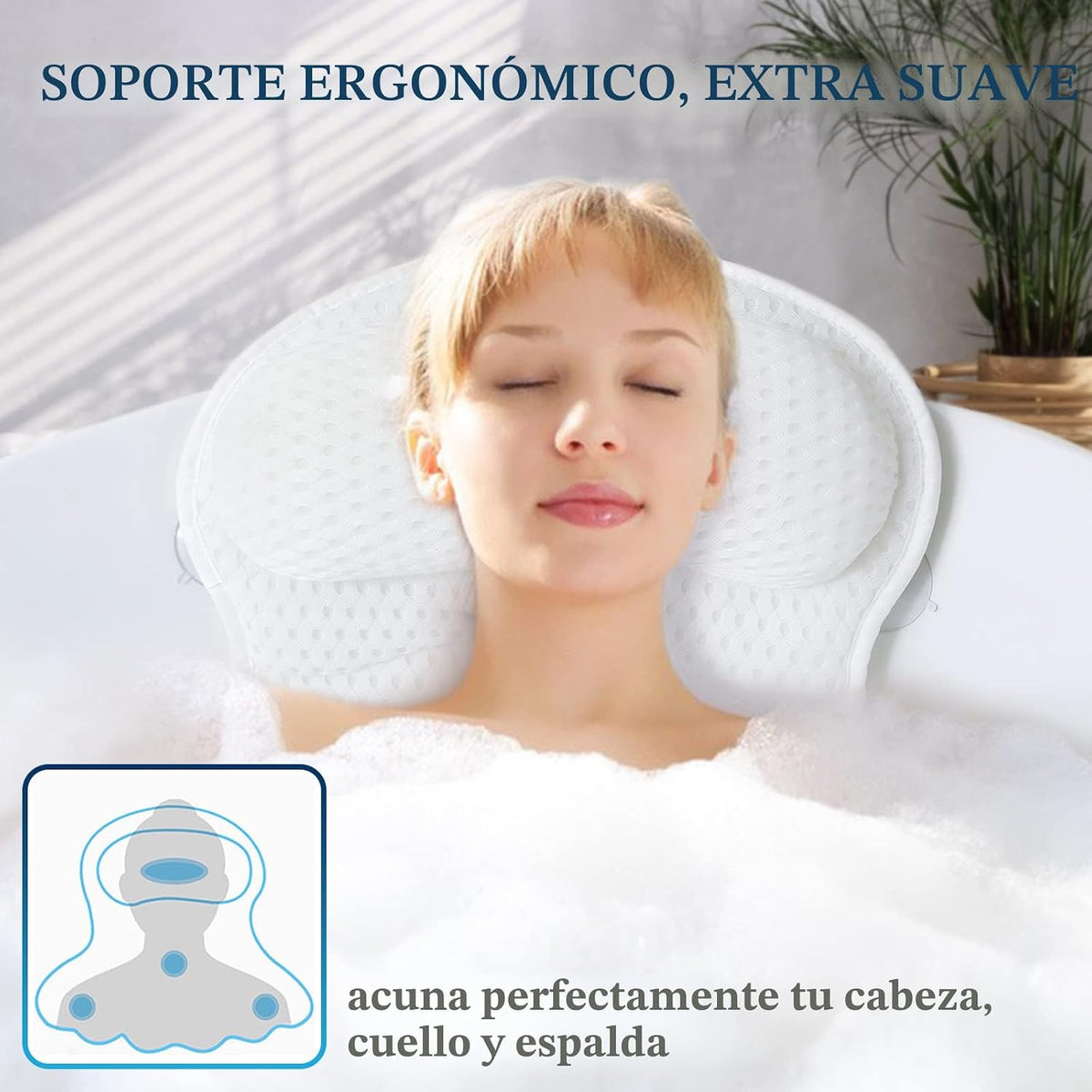 Almohada de baño, almohadas de baño de lujo para soporte de cuello...