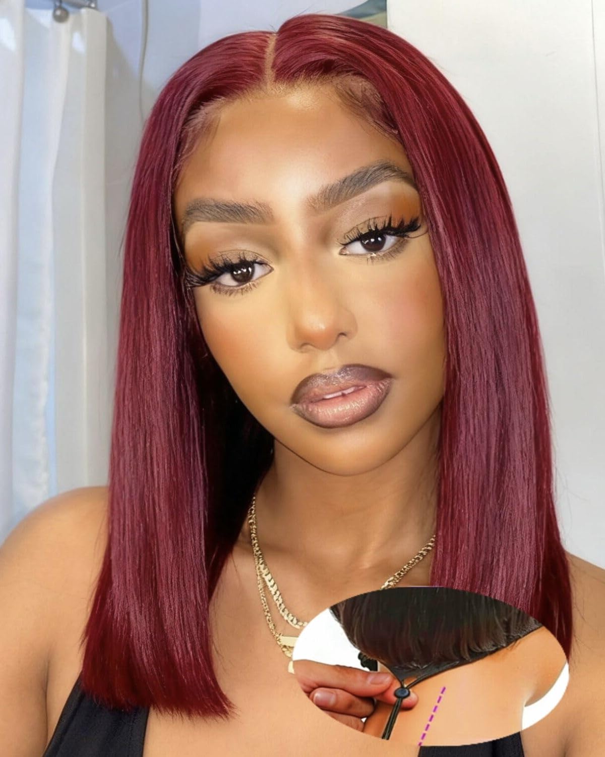 Rnsnwiee 99J - Peluca de cabello humano corto estilo Bob lacio 13x4...