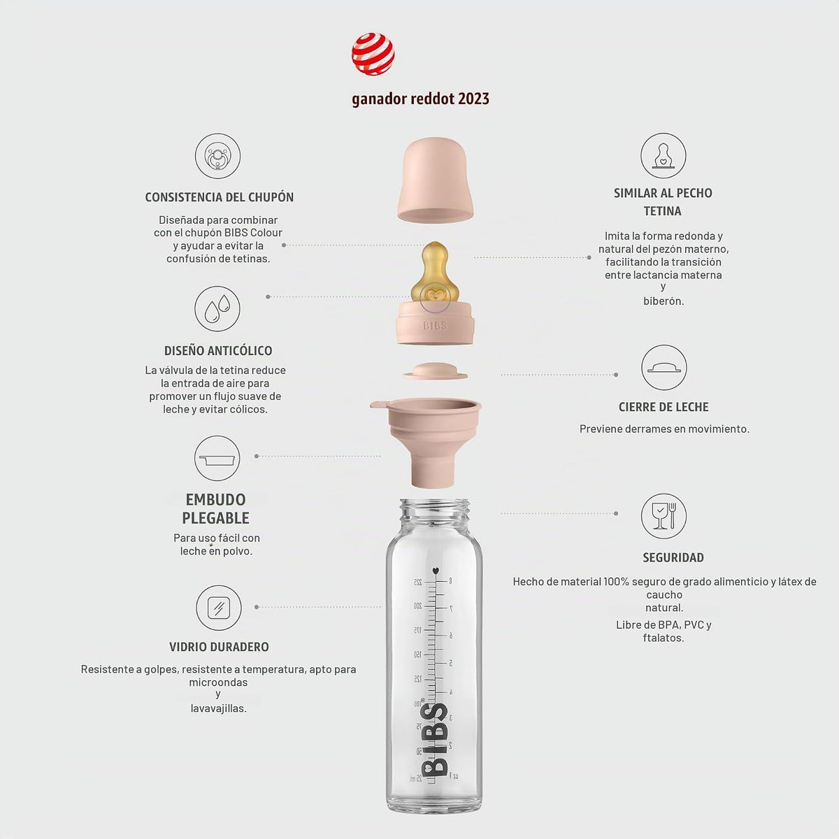 BIBS Botella de vidrio, 7.6 oz, paquete de 2, rubor\/marmota | Vidr...