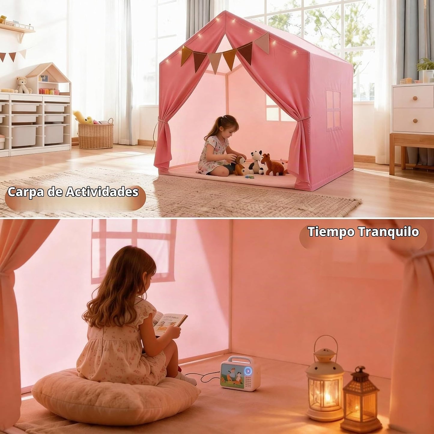 Tienda de campaña para niños, casa de juegos interior con tapete\/l...