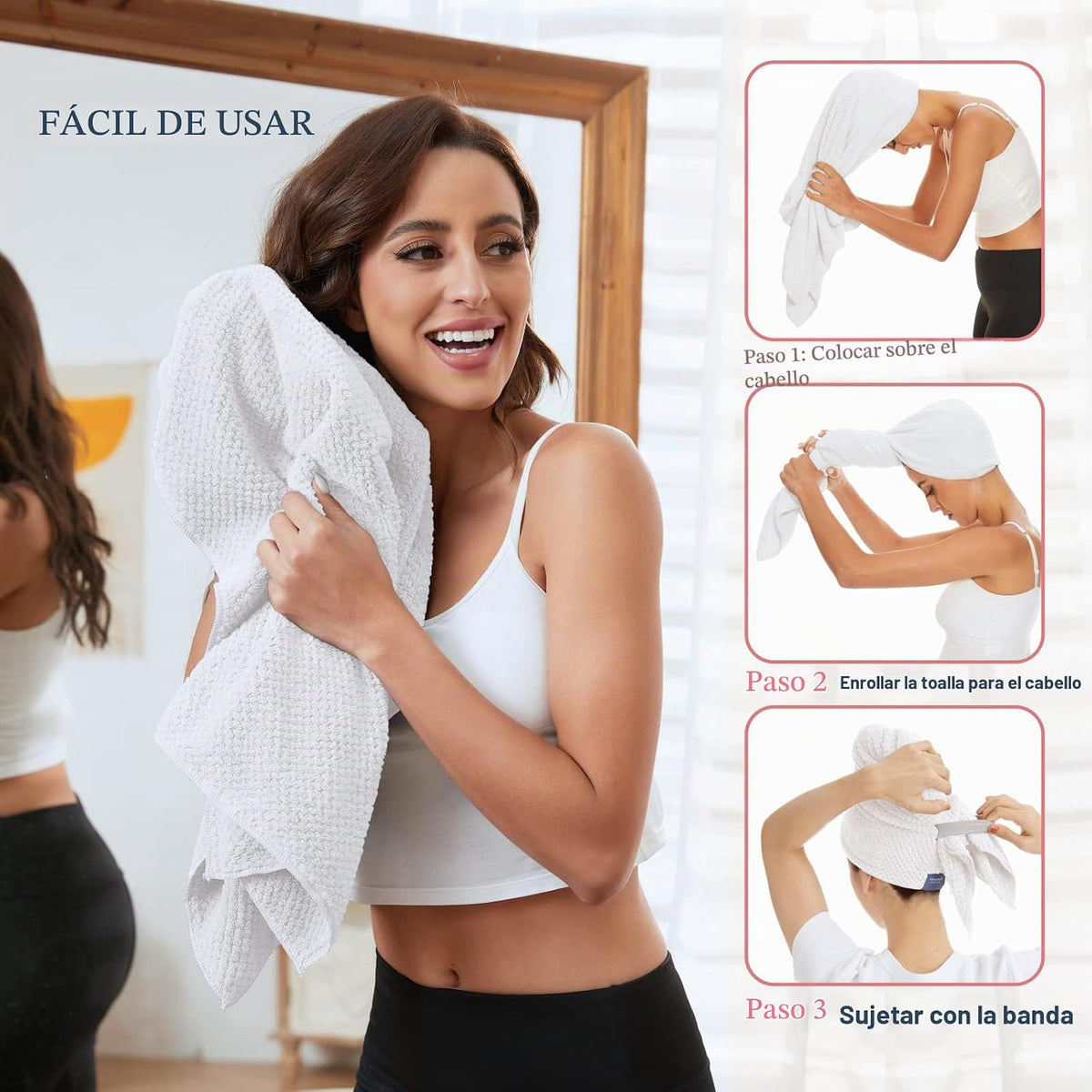 BYCOO Toalla Envolvente Grande de Microfibra para Cabello para Muje...