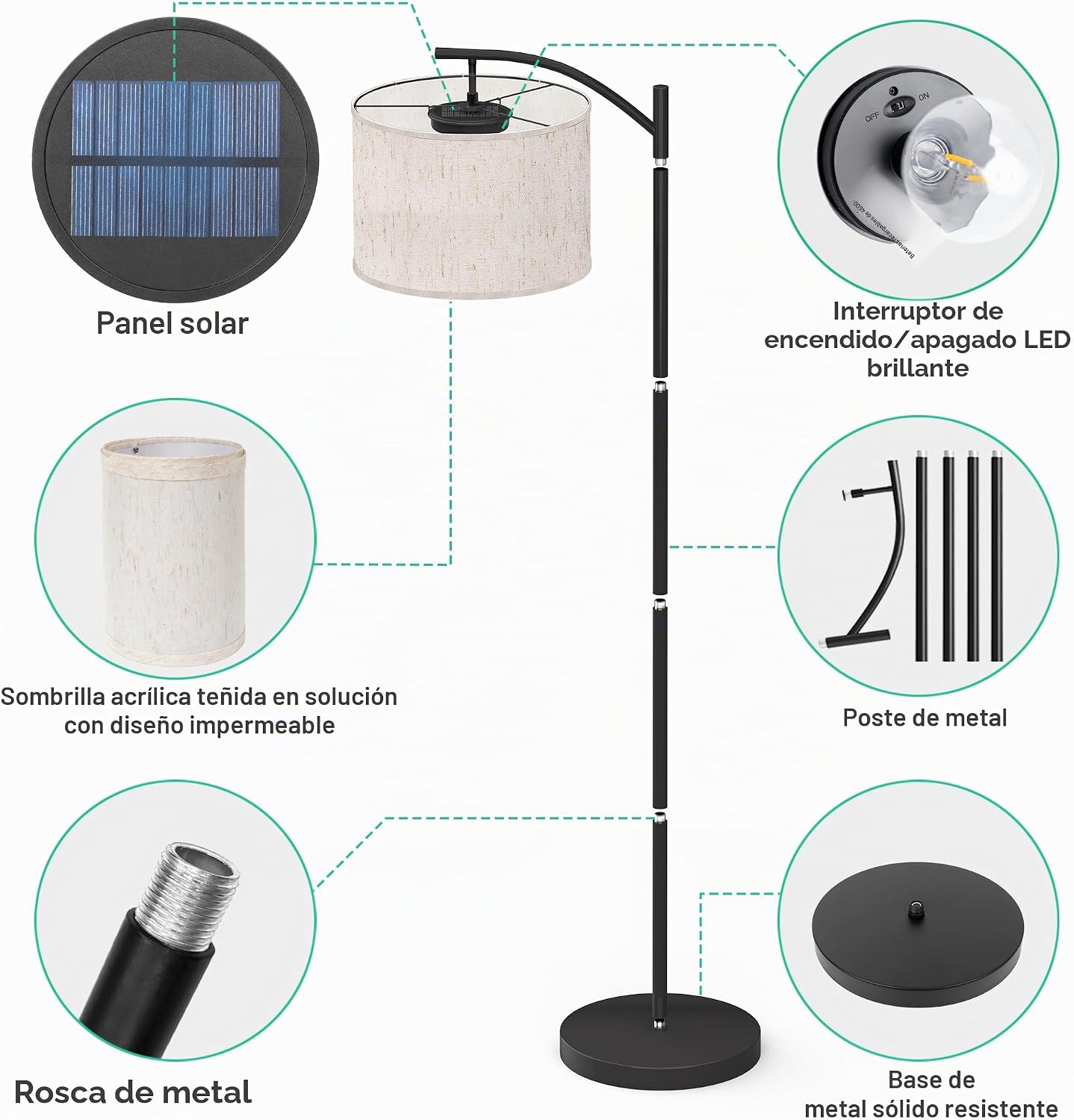 VISFLAIR Lámpara solar de pie para exteriores, luz de pie de arco i...