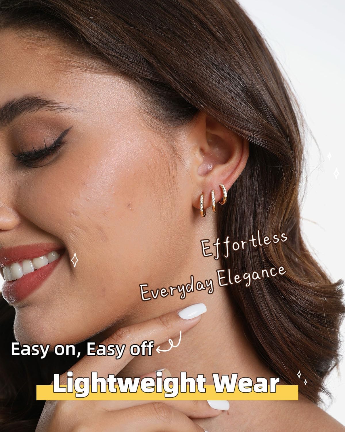 5 pares de pendientes de aro chapados en oro de 14 quilates para mu...